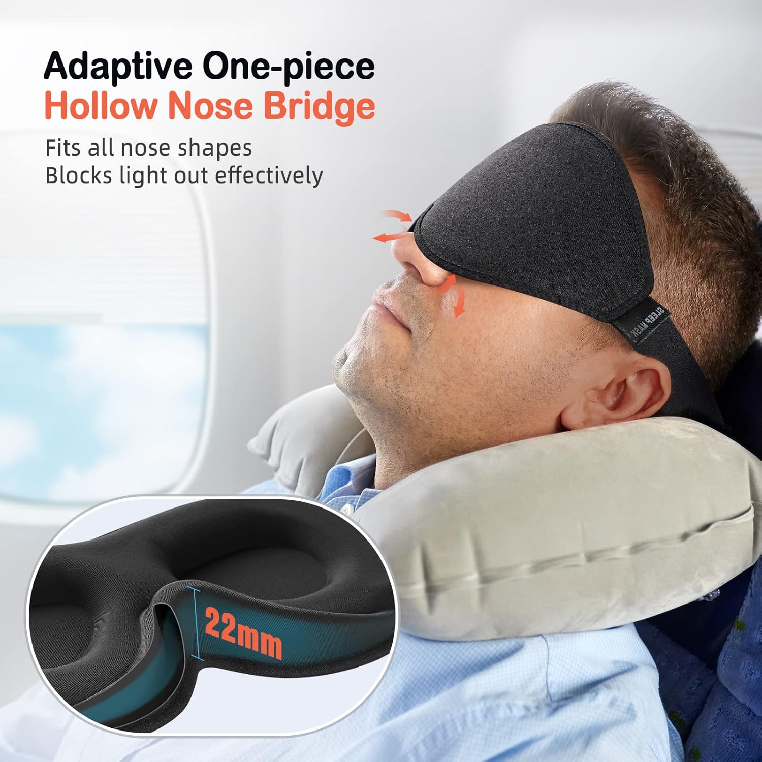 Sleep Mask for Side Sleeper Women Men, Eye Mask for Sleeping | Light Blocking 3D Contoured Sleeping Mask, Soft Breathable Sleep Eye Mask with Adjustable Elastic Strap for Travel, Black - view 3