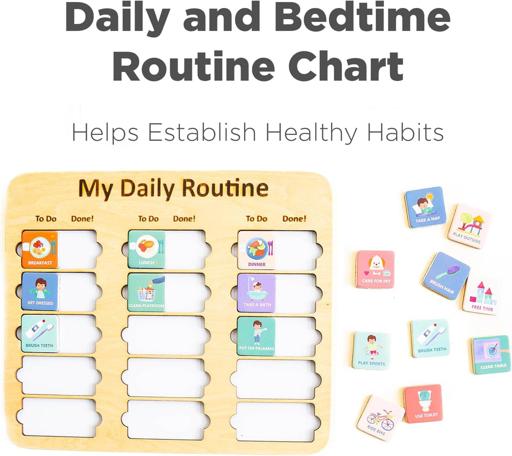 Wooden Toddler Routine Chart Ages 3-6 – Daily & Bedtime Routine Chart, Visual Schedule Board for Kids, Montessori-Inspired Visual Schedule for Kids Daily Routine - view 4
