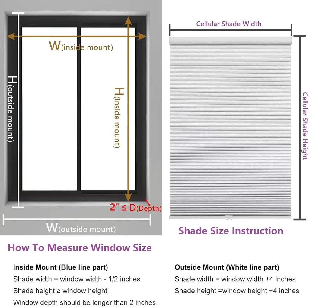 Cordless cellular shades, blackout room darkening black out honeycomb blinds for indoor windows bedroom, pull down pleated accordion blind easy install, shade size 34" Wx72 H, White - view 7