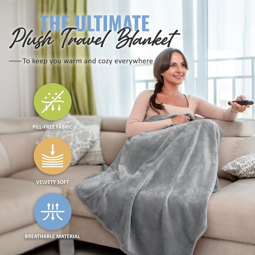 Soft & Warm Travel Blanket for Airplane & Car - Long Flight Essential for Women, Men, Kids - Compact Pillow with Luggage Sleeve & Backpack Clip - view 2