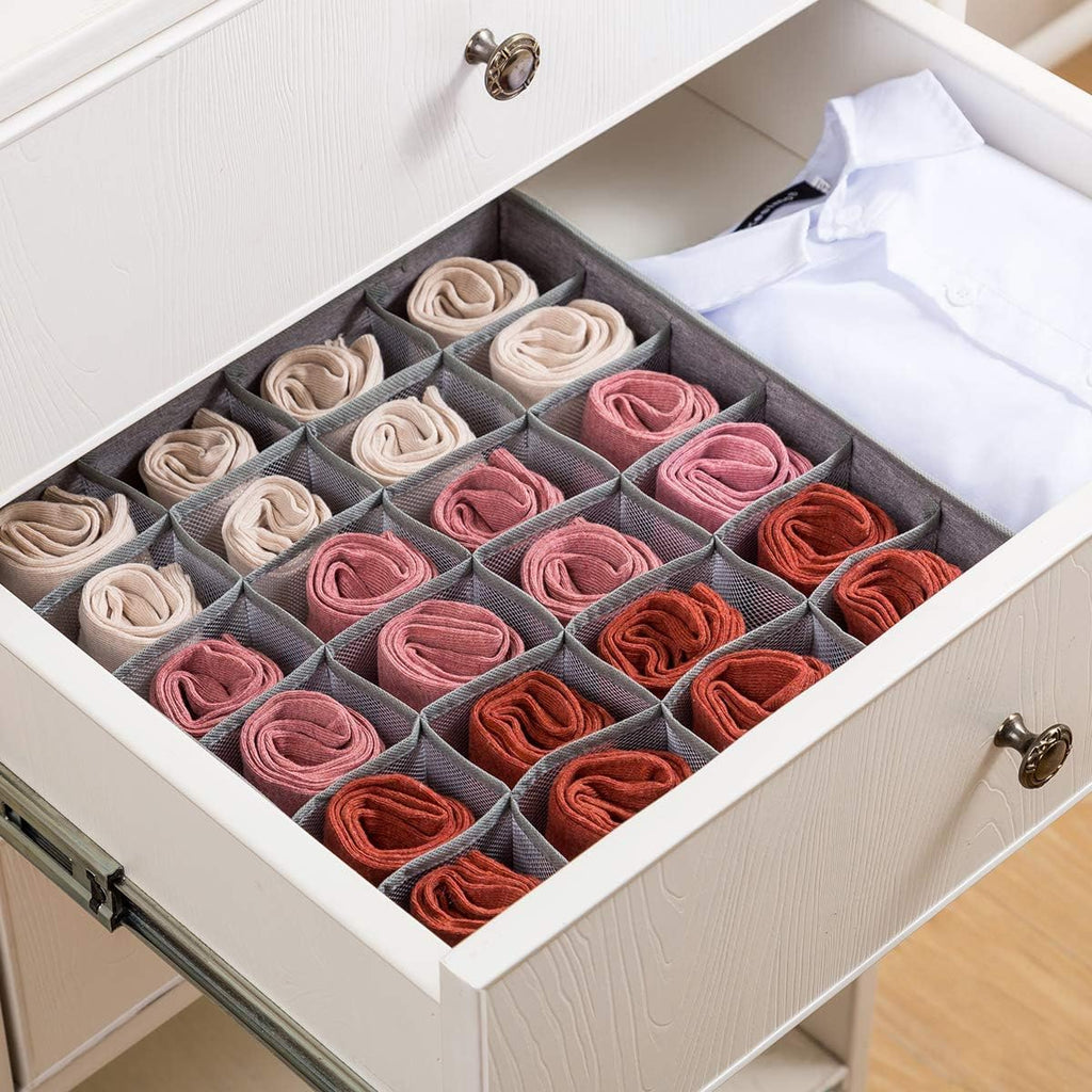 2 Pack Socks Underwear Drawer Organizer Divider | 24 Cell, Collapsible, Cabinet Closet Organizer Storage Boxes, For Clothes, Socks, Lingerie, Underwear, Ties - view 5