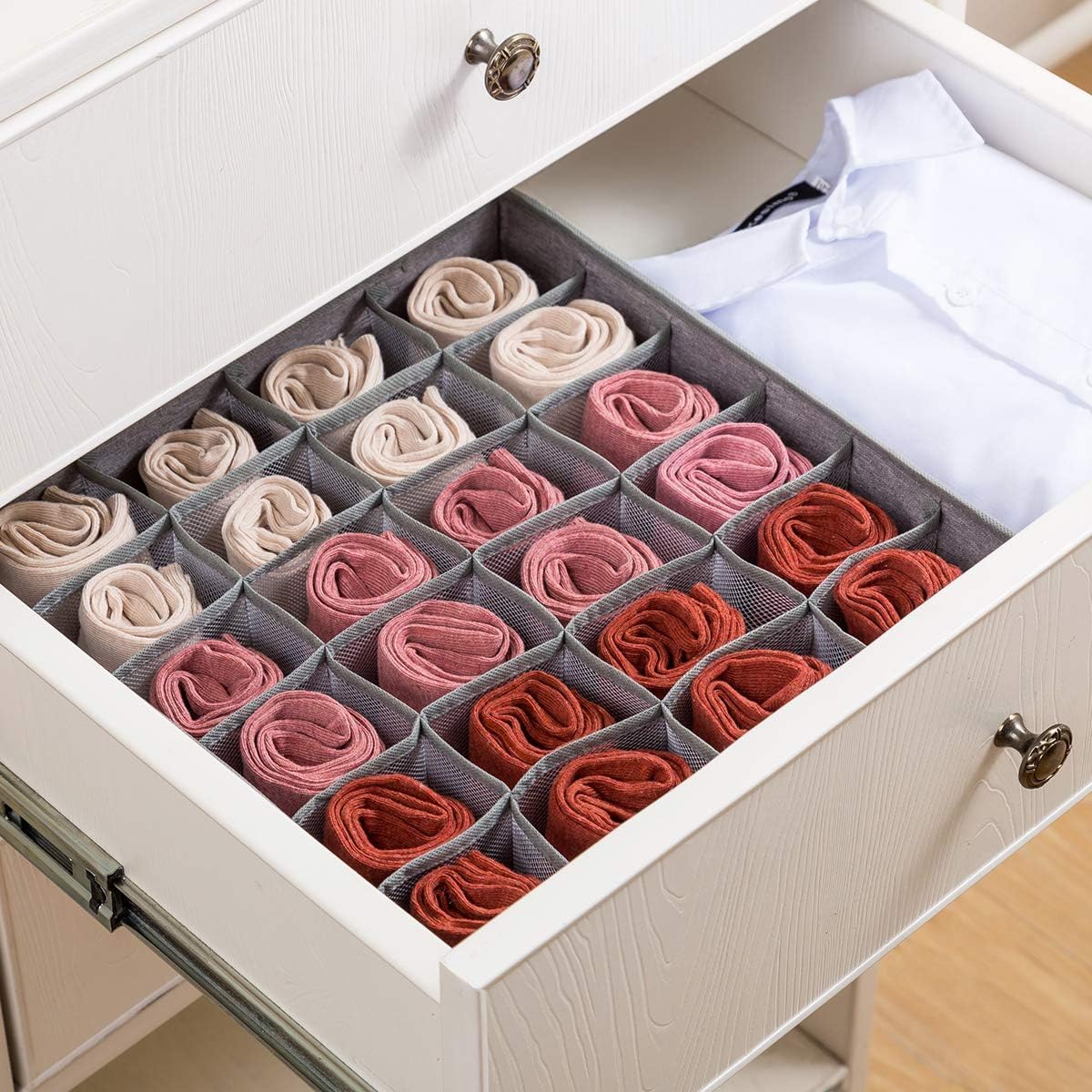 2 Pack Socks Underwear Drawer Organizer Divider | 24 Cell, Collapsible, Cabinet Closet Organizer Storage Boxes, For Clothes, Socks, Lingerie, Underwear, Ties - view 5