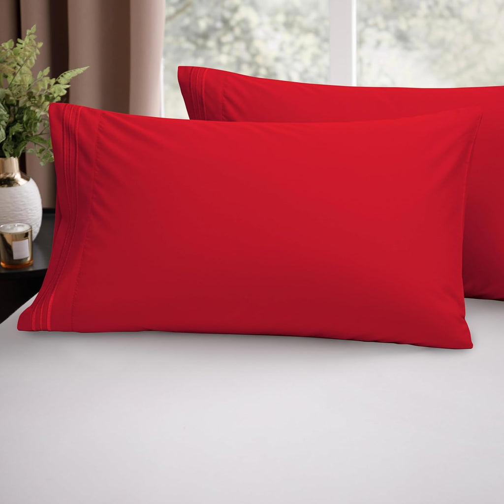 Luxury Ultra-Soft 2-Piece Pillowcase Set - 1500 Premium Hotel Quality Microfiber Double Brushed - Wrinkle Resistant, Standard/Queen, Red - view 2