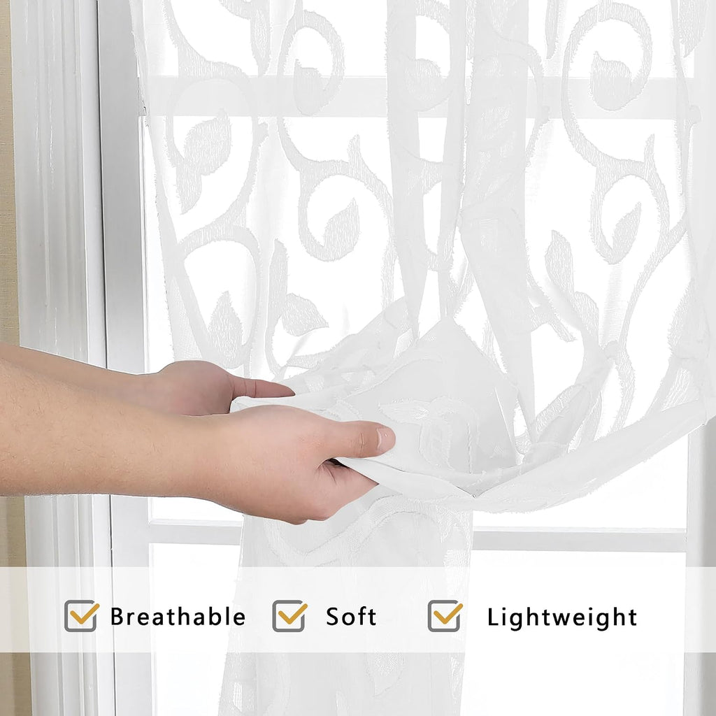 Sheer white curtains 84 inches long for bedroom living room 2 panels set, white curtains jacquard clip light filtering semi sheer curtain rod pocket window drapes, 2 pcs each 40 W 84 L - view 6
