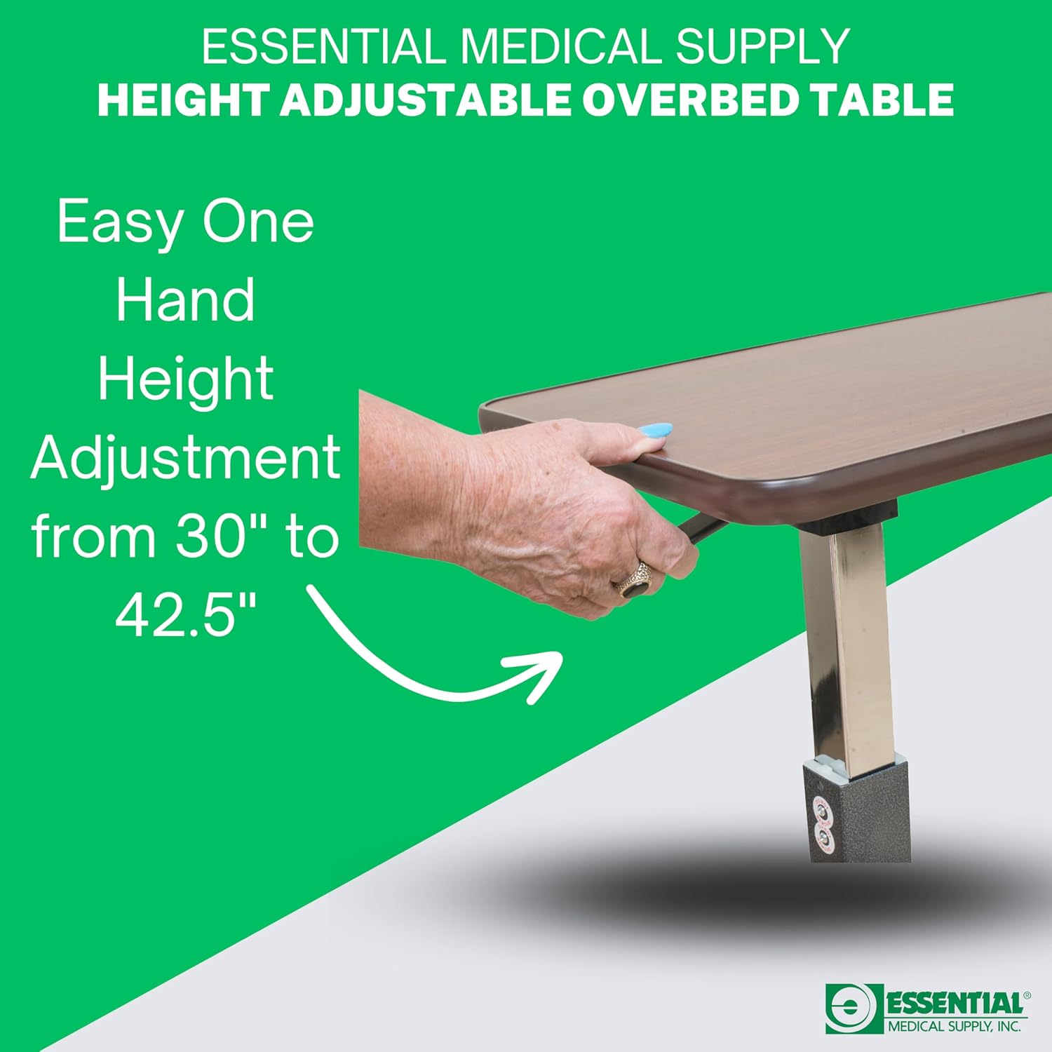 Height Adjustable Automatic Overbed Table - Woodgrain Top with Locking Wheels, Perfect for Hospital and Home Use - Table for Easy Access and Convenience for Adults and Seniors - view 7