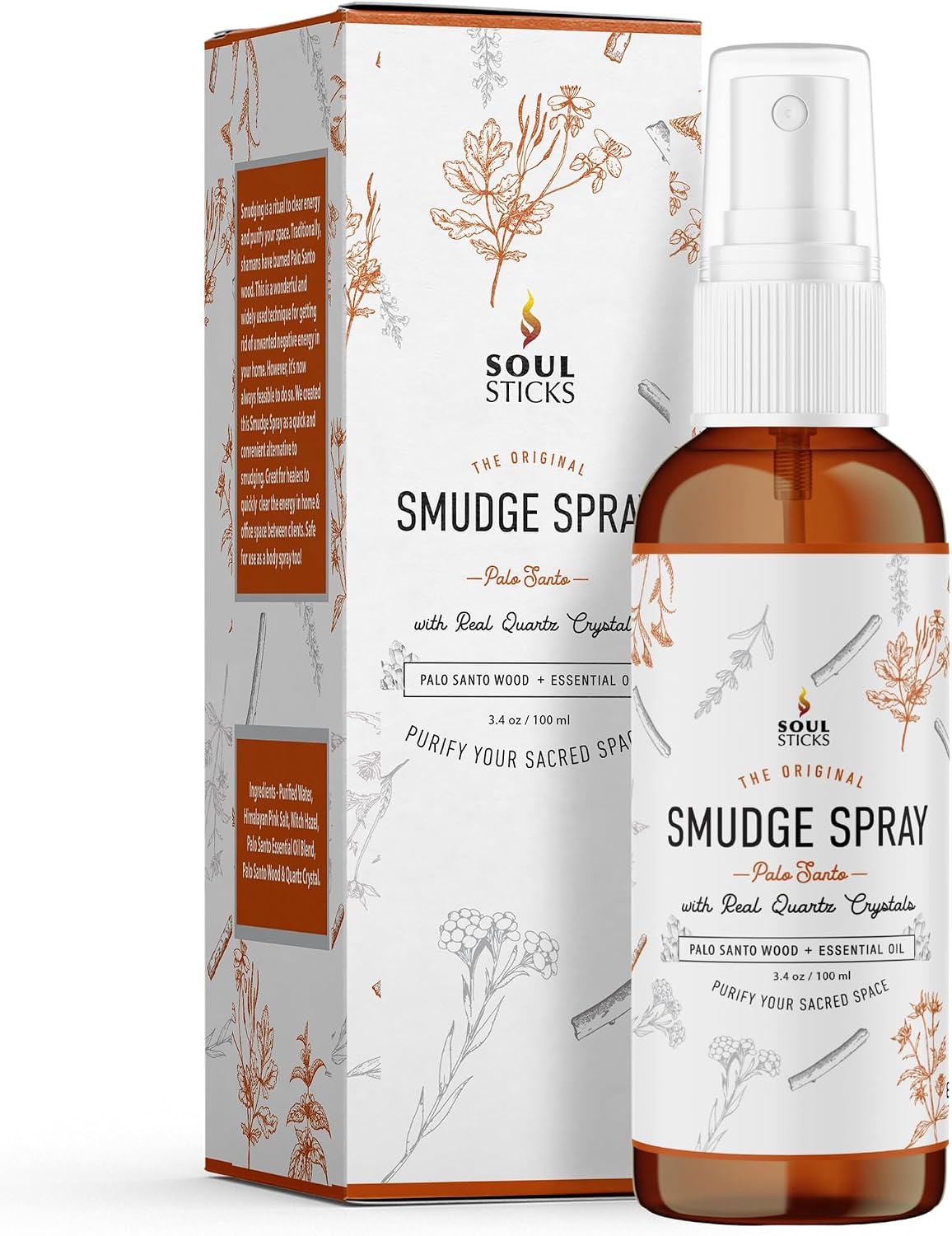 White Sage & Lavender Smudge Spray – 3.5oz Smokeless Mist with Quartz Crystals – Calming Essential Oil Spray for Sleep, Stress Relief, Meditation, and Energy Cleansing - view 4