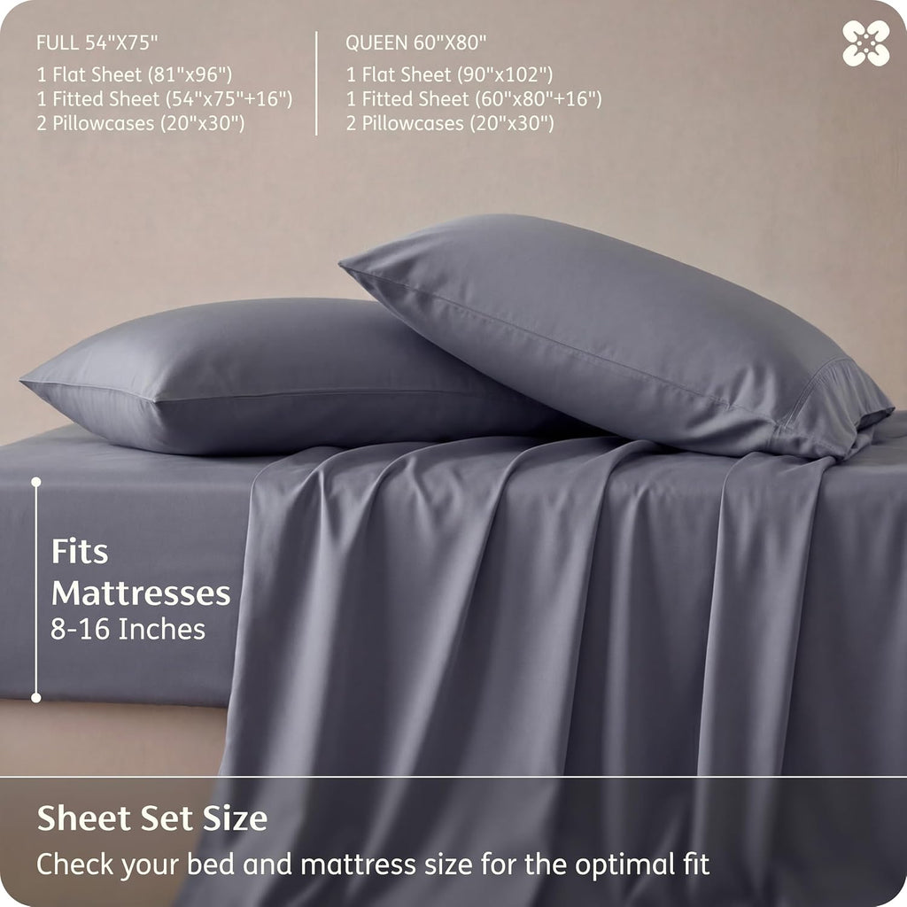 100% rayon derived from bamboo queen sheets, 4 pieces | cooling sheets for hot sleepers, breathable & silky soft, 16" deep pocket, hotel luxury bedding, dark grey - view 7