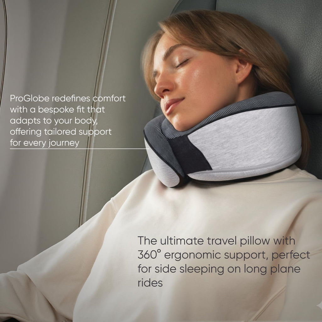 Travel neck pillows for airplanes, sleeping essentials for long haul flights, 360° head support, car and airplane kit with 3D contoured eye mask, earplugs and luxury mesh bag (adult, grey) - view 6