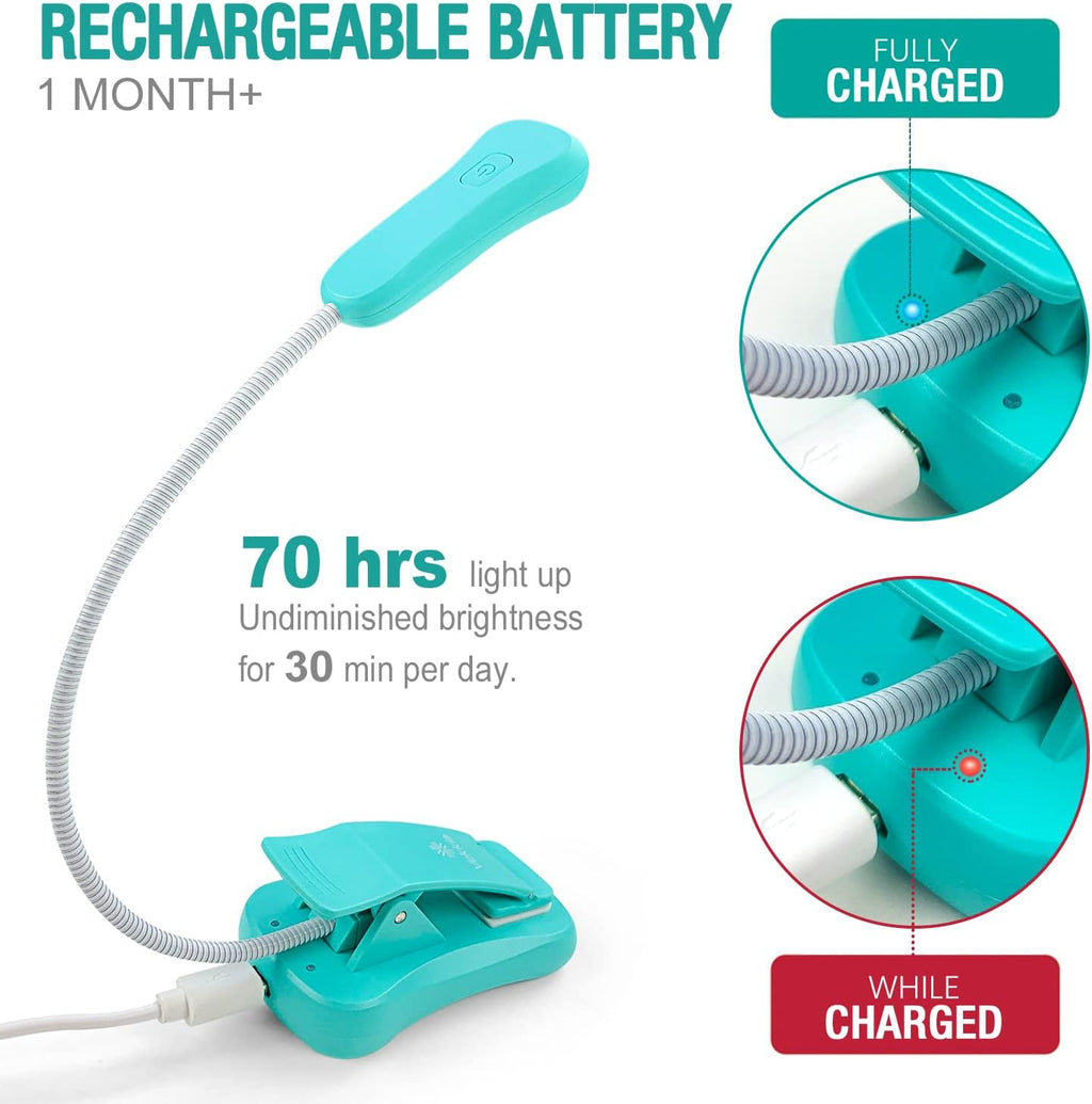 Rechargeable Book Light for Reading in Bed(Blue) | 3 Color x 3 Brightness/Lightweight Reading Light, Up to 70 Hours Lighting/Great for Readers, Travel - view 4