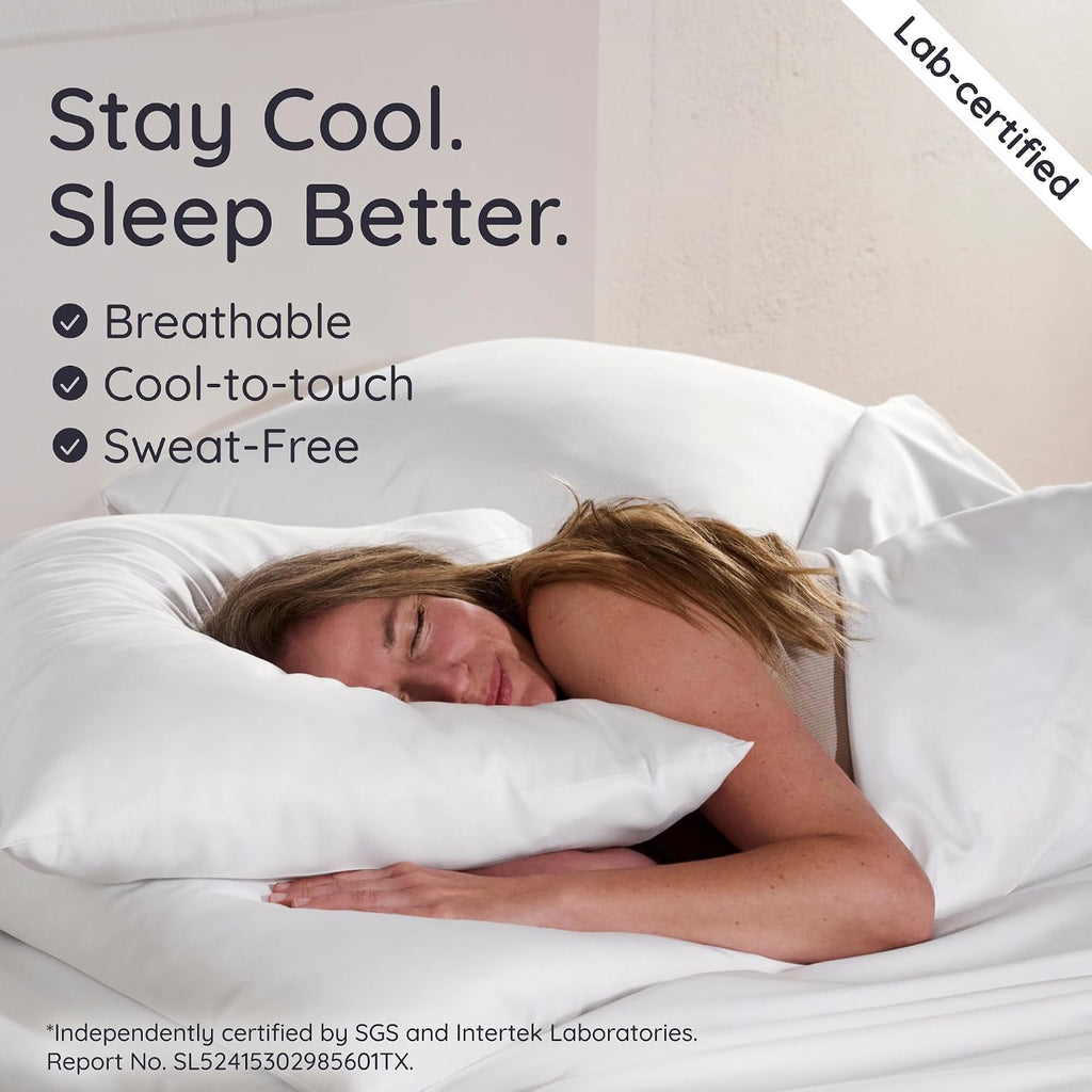 100% viscose derived from bamboo pillow case Queen size – set of 2 Queen cooling pillow cases for hot sleepers with envelope closure, anti acne pillow case, breathable & super soft (White) - view 3
