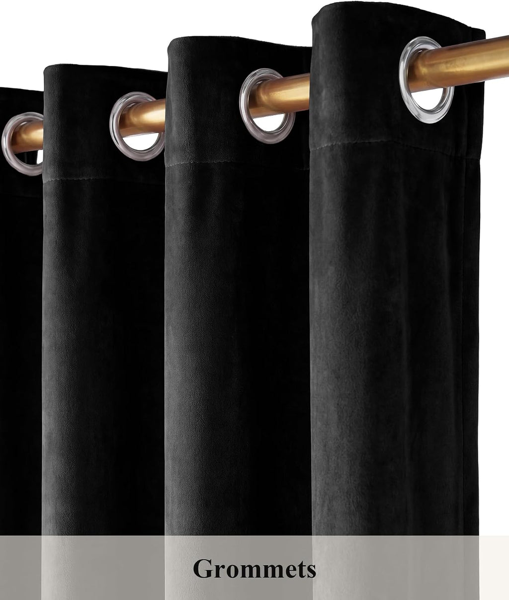 Black Velvet Blackout Curtains Grommet Thermal, W52 x L84, 2 Panels | Thermal Insulated, 300GSM Soft Velvet, Curtain Panels Chill Resist, Noise Reducing, Living Room, Bedroom, Home Theater - view 2