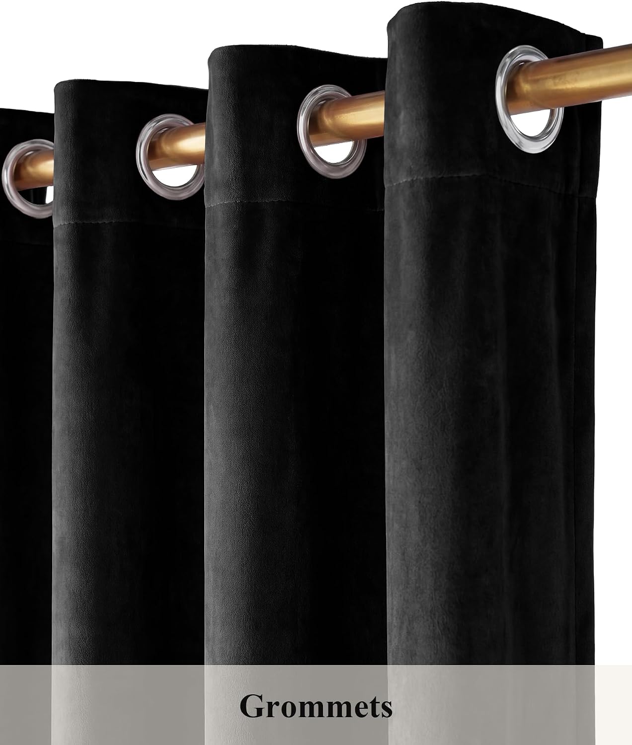 Black Velvet Blackout Curtains Grommet Thermal, W52 x L84, 2 Panels | Thermal Insulated, 300GSM Soft Velvet, Curtain Panels Chill Resist, Noise Reducing, Living Room, Bedroom, Home Theater - view 2
