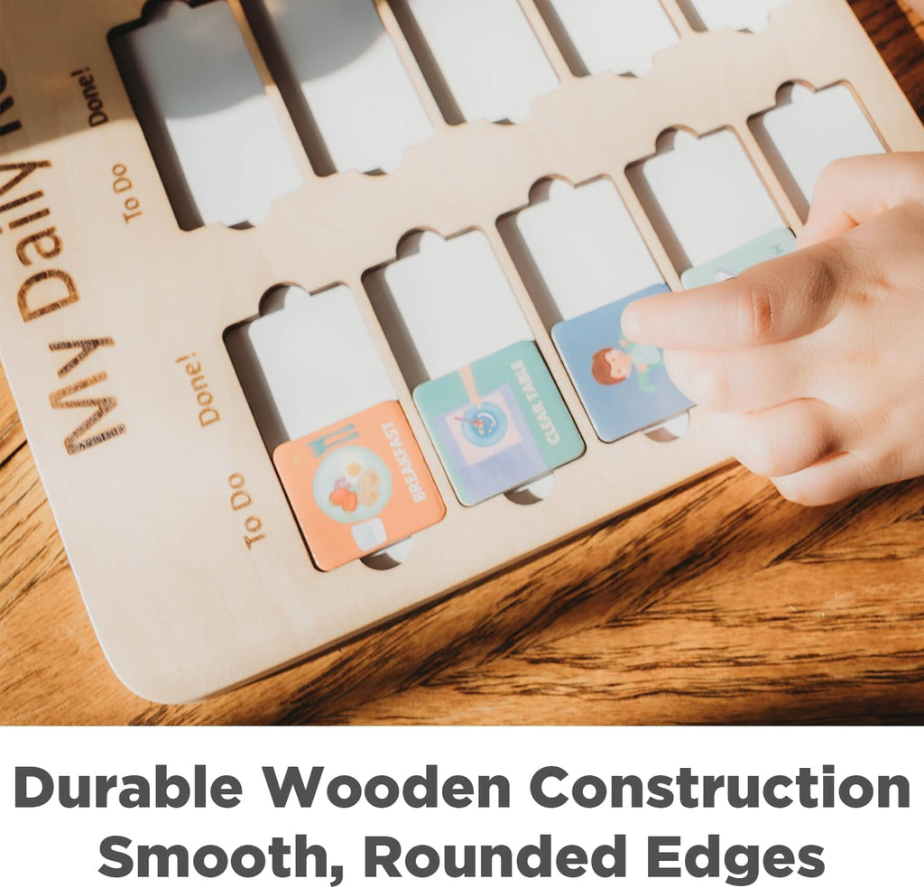 Wooden Toddler Routine Chart Ages 3-6 – Daily & Bedtime Routine Chart, Visual Schedule Board for Kids, Montessori-Inspired Visual Schedule for Kids Daily Routine - view 5