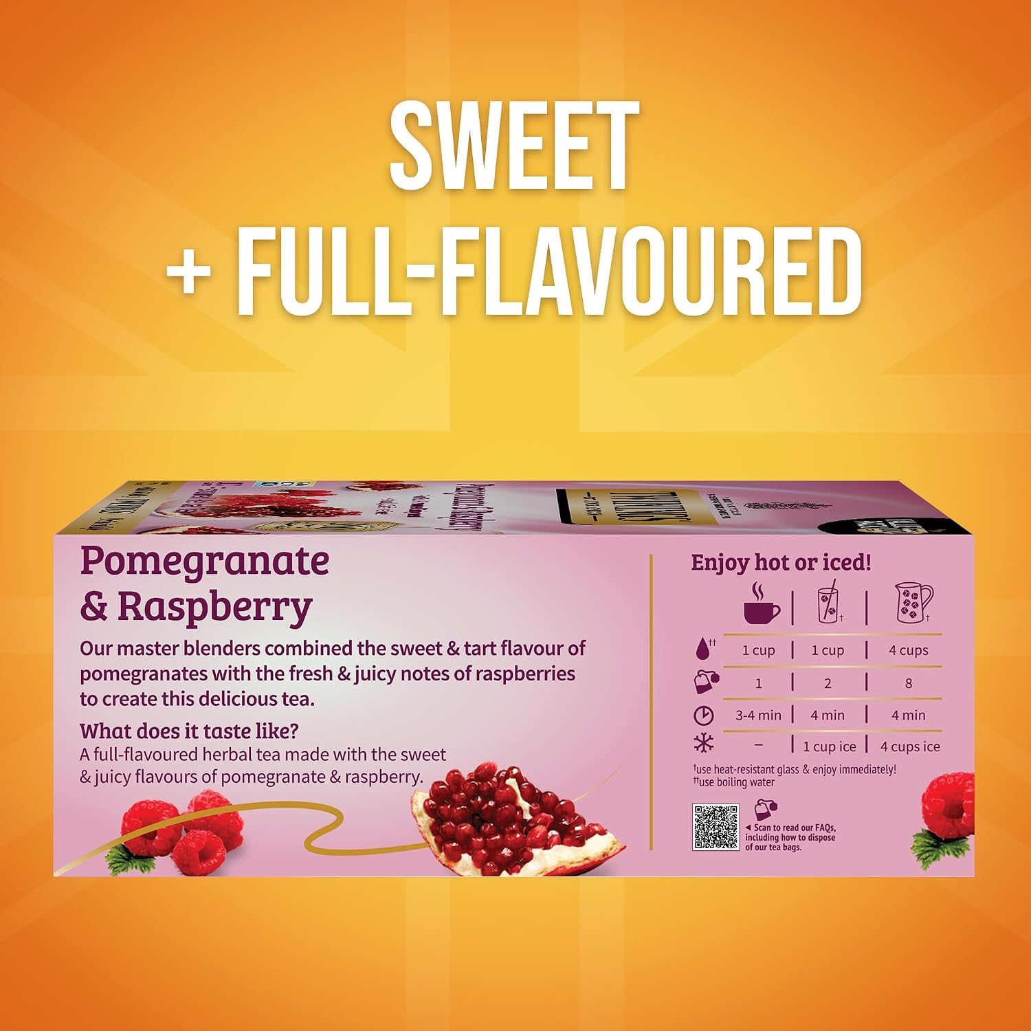 Pomegranate & Raspberry Herbal Tea Individually Wrapped Bags, 100 Count (Pack of 1), Naturally Caffeine-Free, Enjoy Hot or Iced, 100 Teabags | Fruity With Rosehips, Hibiscus, Naturally Caffeine-Free, 100 Foil Lined Individually Wrapped Bags, Hot or Iced, - view 2