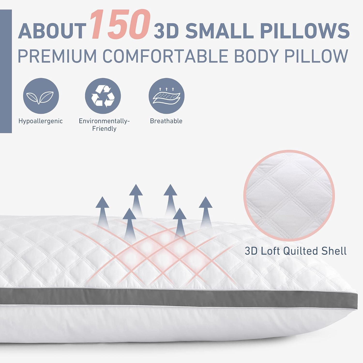 Body Pillow Insert 20 x 54 for Side Sleepers White Support | Soft polyester padding delivers full-body support for side sleepers, maternity rest, reading and daily relaxation. - view 4