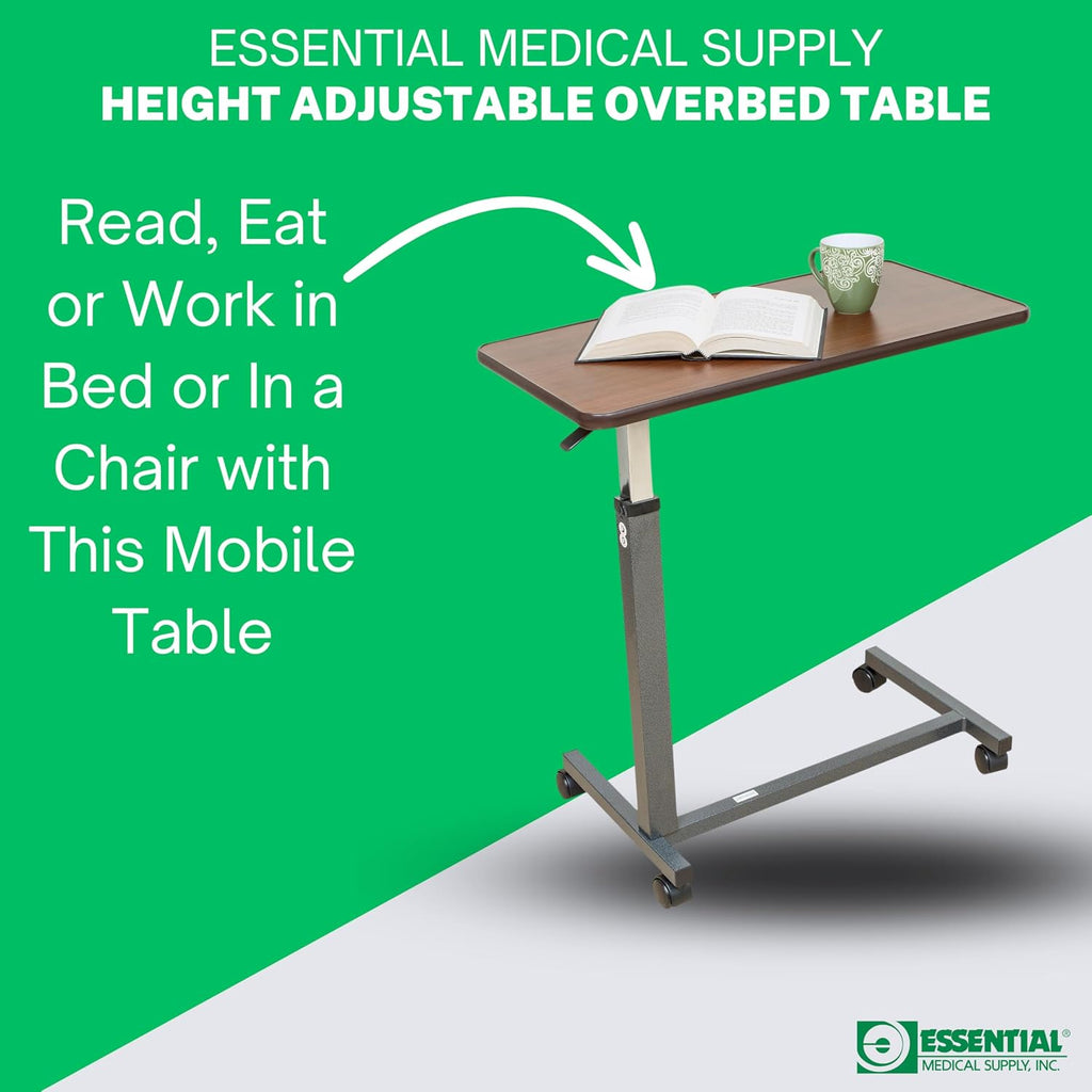 Height Adjustable Automatic Overbed Table - Woodgrain Top with Locking Wheels, Perfect for Hospital and Home Use - Table for Easy Access and Convenience for Adults and Seniors - view 5