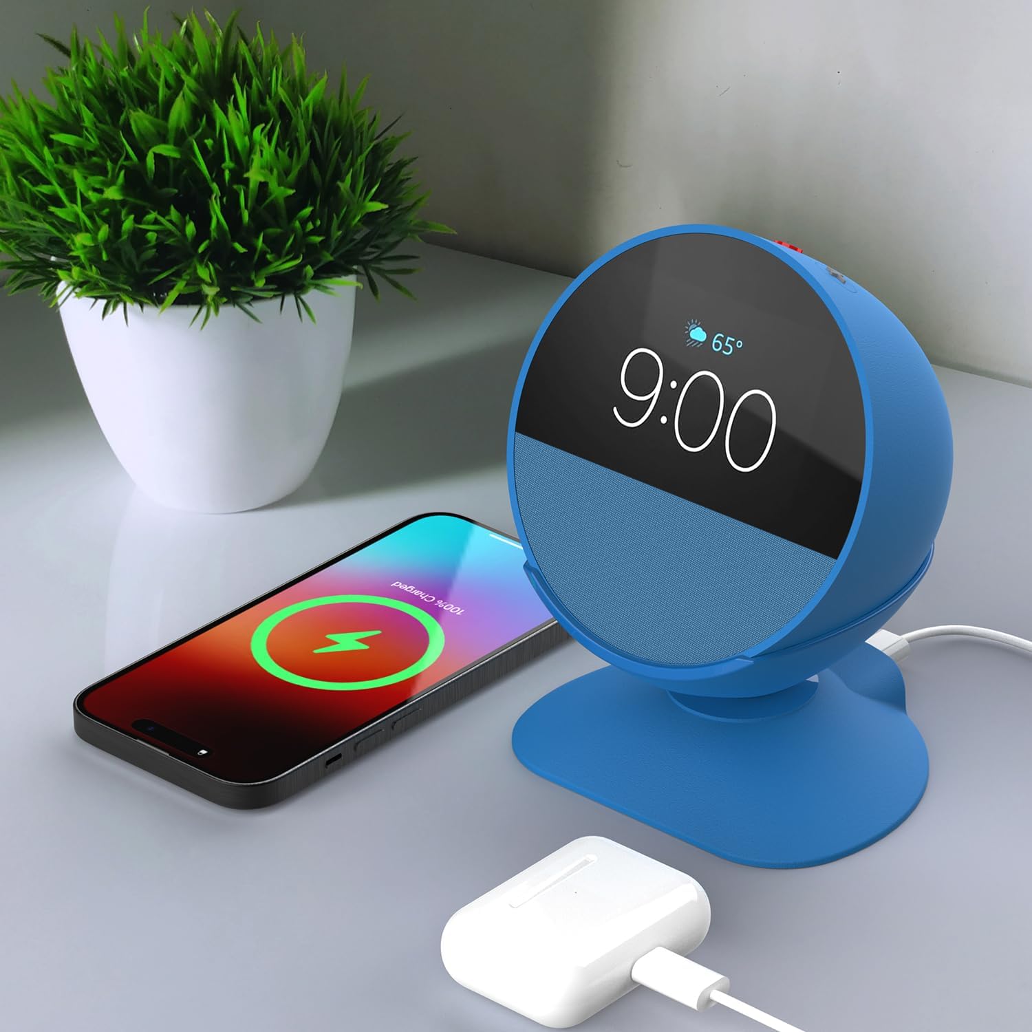 Charging Stand for Echo Spot with USB-C and USB-A Charging Ports for Multiple Devices, Echo Spot Stand Charging Station for iPhone Cellphones and Earbuds (Blue) - view 3