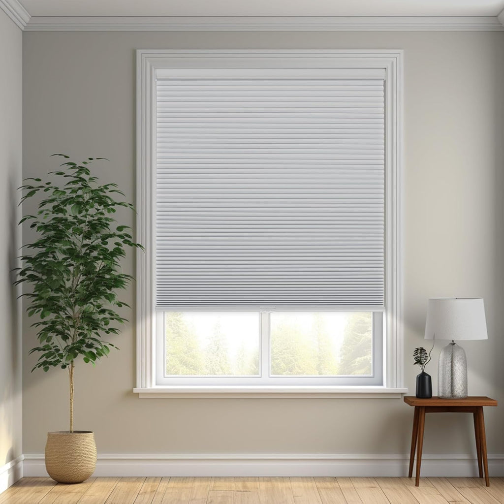 Cordless Cellular Shades,Blackout Honeycomb Shades for Windows,Pull Down Pleated Blinds,Easy to Install for Indoor Windows and French Doors,White(Blackout),34" w x 64" h - view 5