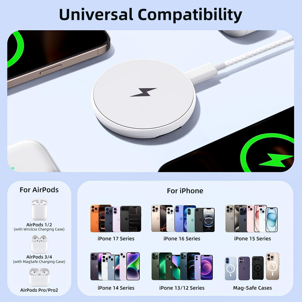 2 in 1 magnetic wireless charger pad & stand for iPhone 12-17 (all series) with 6.6ft USB-C woven charging cable - view 7