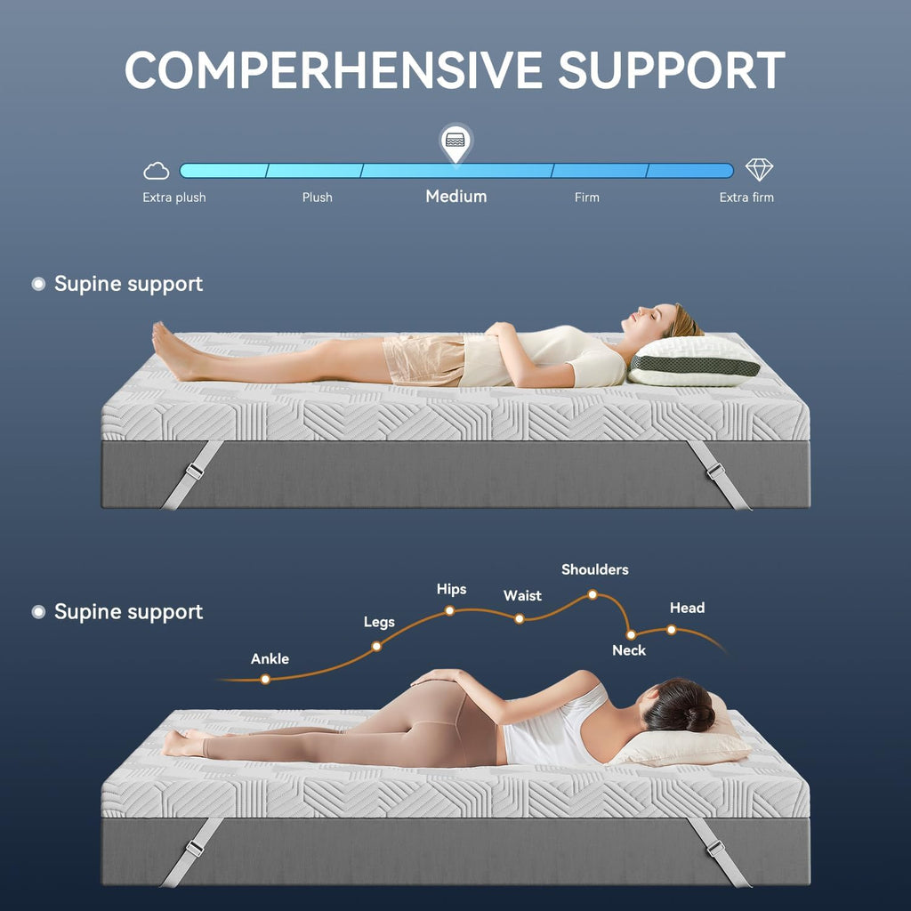 4 Inch Queen Size Gel Memory Foam Mattress Topper,Washable Cover | Pressure-Relieving Mattress Topper for Back Pain,High Density Cooling Pad,Non-Slip Design,Removable & Washable Bamboo Cover - view 8
