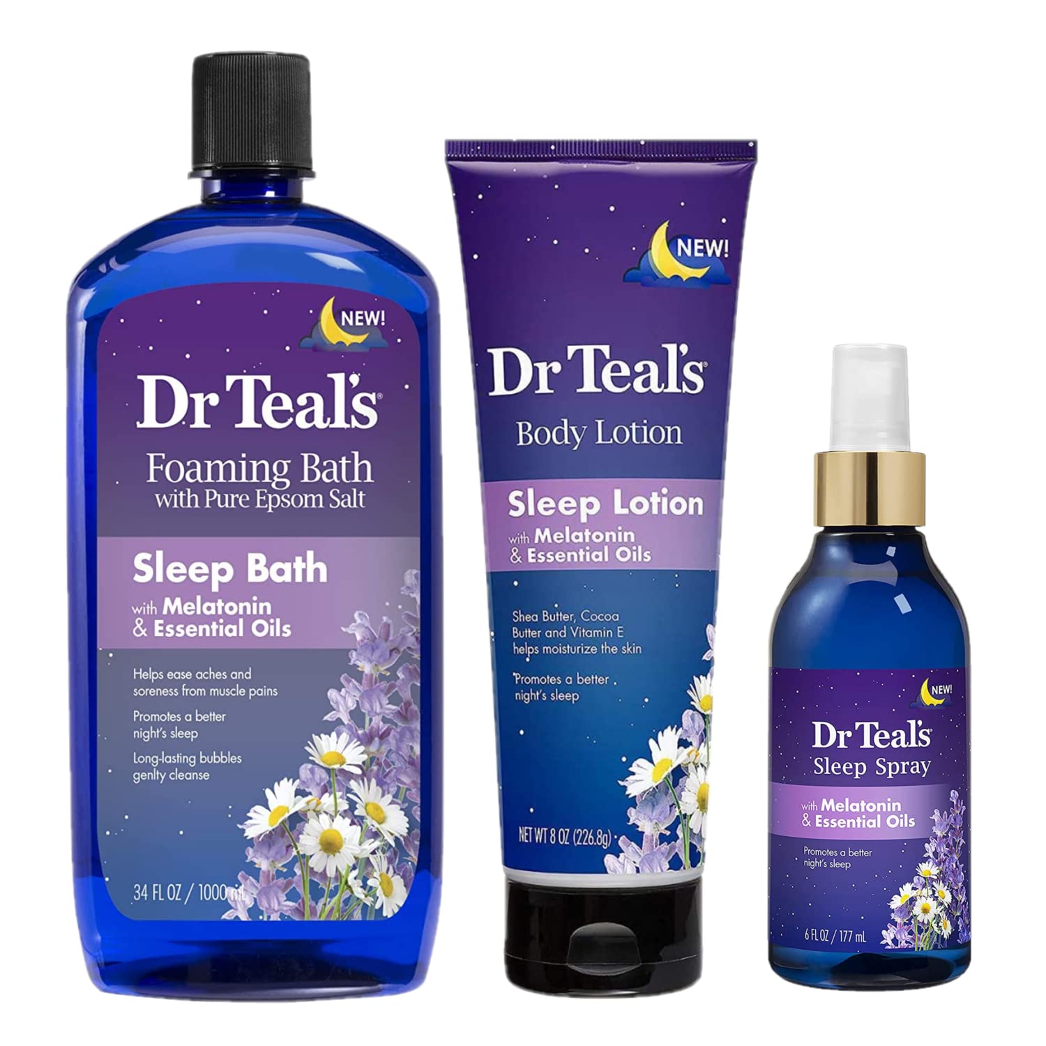Melatonin sleep bath gift set (foaming bath (34 oz), body lotion (8 oz), & sleep spray (6oz) - stress relief lavender & melatonin promotes better sleep - at home spa kit - relax before bed