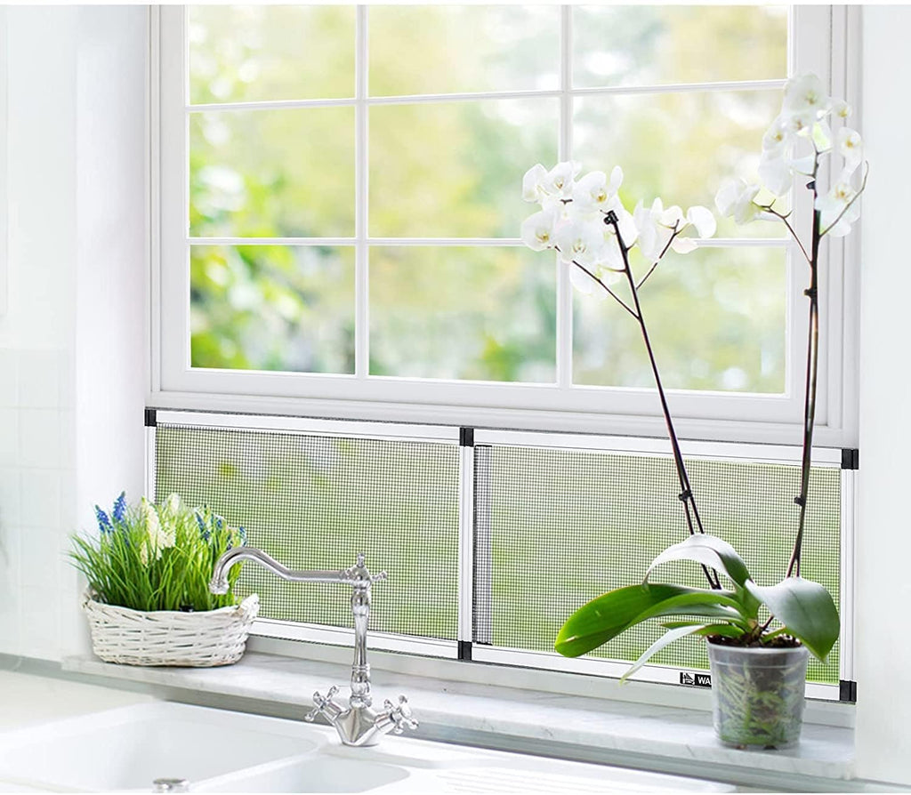 Expandable window screen, 2 pack adjustable window screen (18" h x 25" - 49" w), large replacement window screens with frame, durable replacement screen for window - view 2