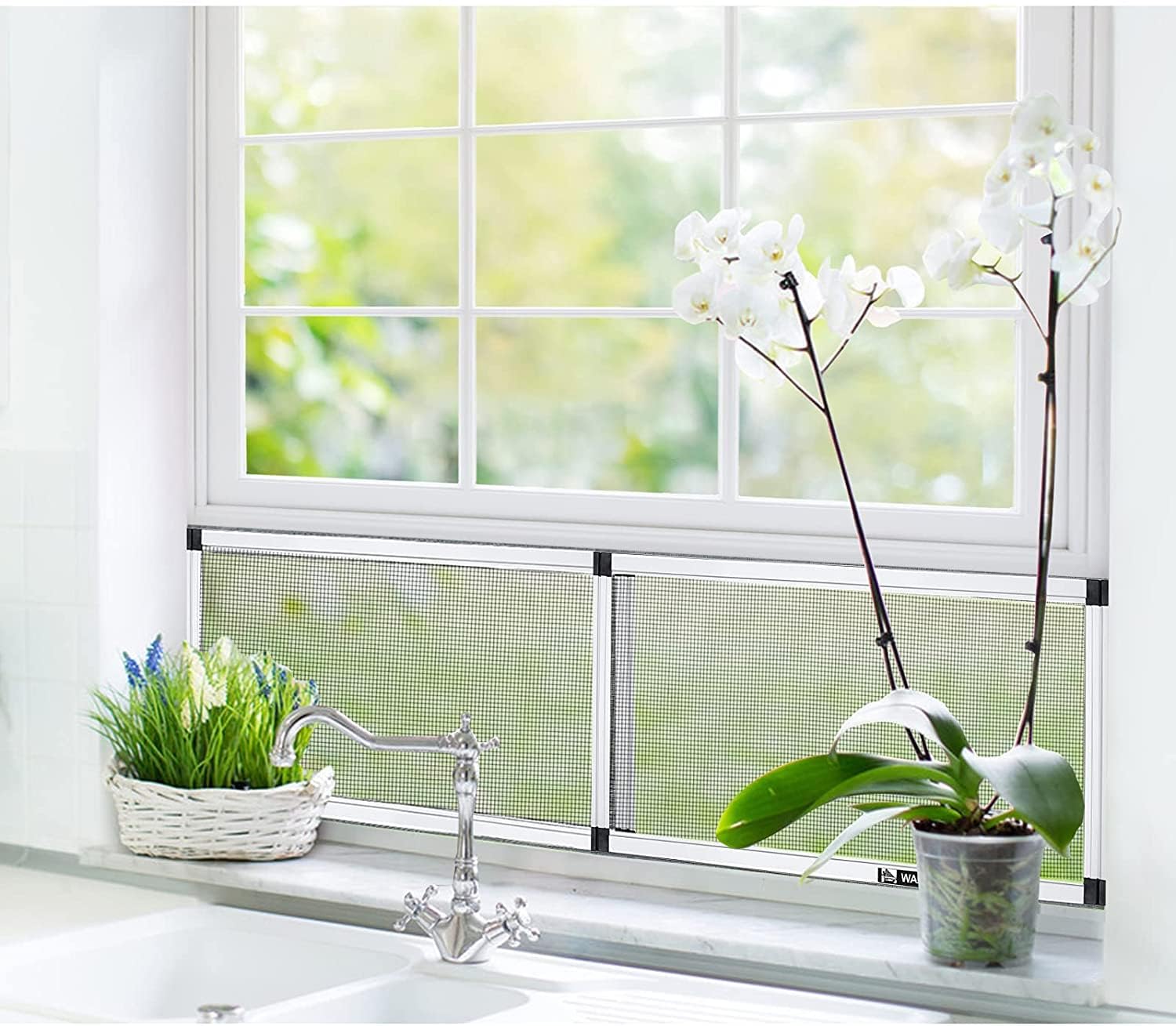 Expandable window screen, 2 pack adjustable window screen (18" h x 25" - 49" w), large replacement window screens with frame, durable replacement screen for window - view 2