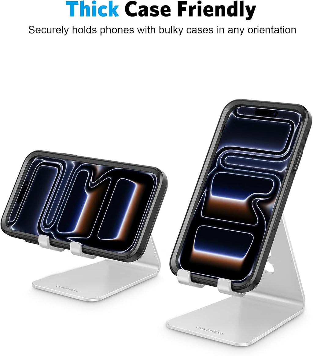C2 Adjustable Aluminum Cell Phone Stand with Charging Cutout, Silver | Sturdy 3mm Base with Non-Slip Silicone Pads, Multi-Angle, Works with 19mm Thick Cases Smartphones, Desktop Recording Facetime - view 8