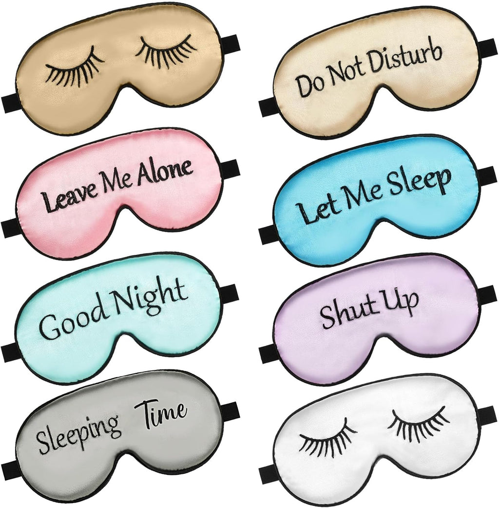8 Pack Silk Funny Sleep Masks for Women Silky Eye Mask with Adjustable Strap Soft Cute Blackout Blindfold Eye Cover for Women Men Full Night's Sleep, Travel, Nap, Meditation(Elegant Colors)