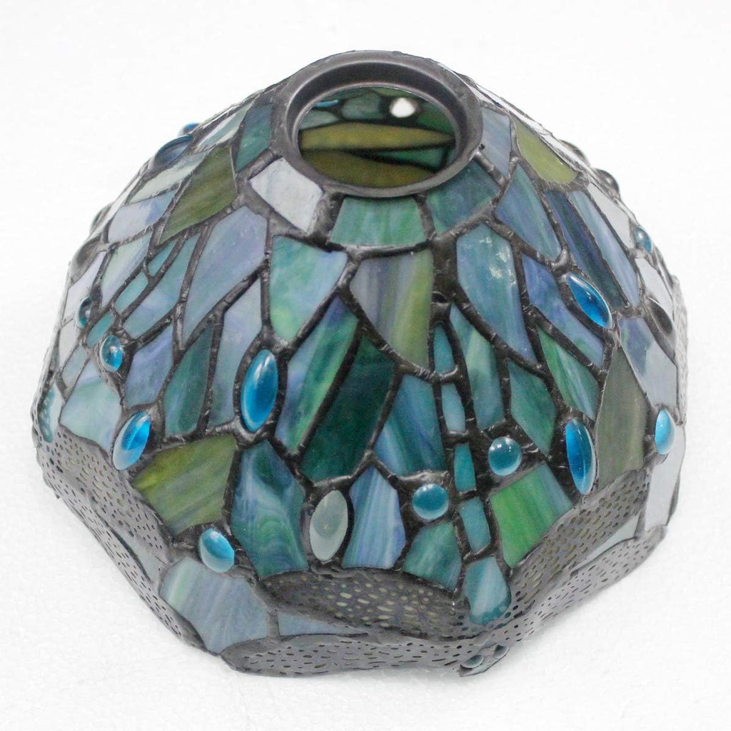 Tiffany Lamp Sea Blue Stained Glass Dragonfly Style Table Light | Metal Leaf Desk Reading Lamp Base 8X10X21 Inches Decor Small Space Bedside Bedroom Home Office S147 Series - view 6