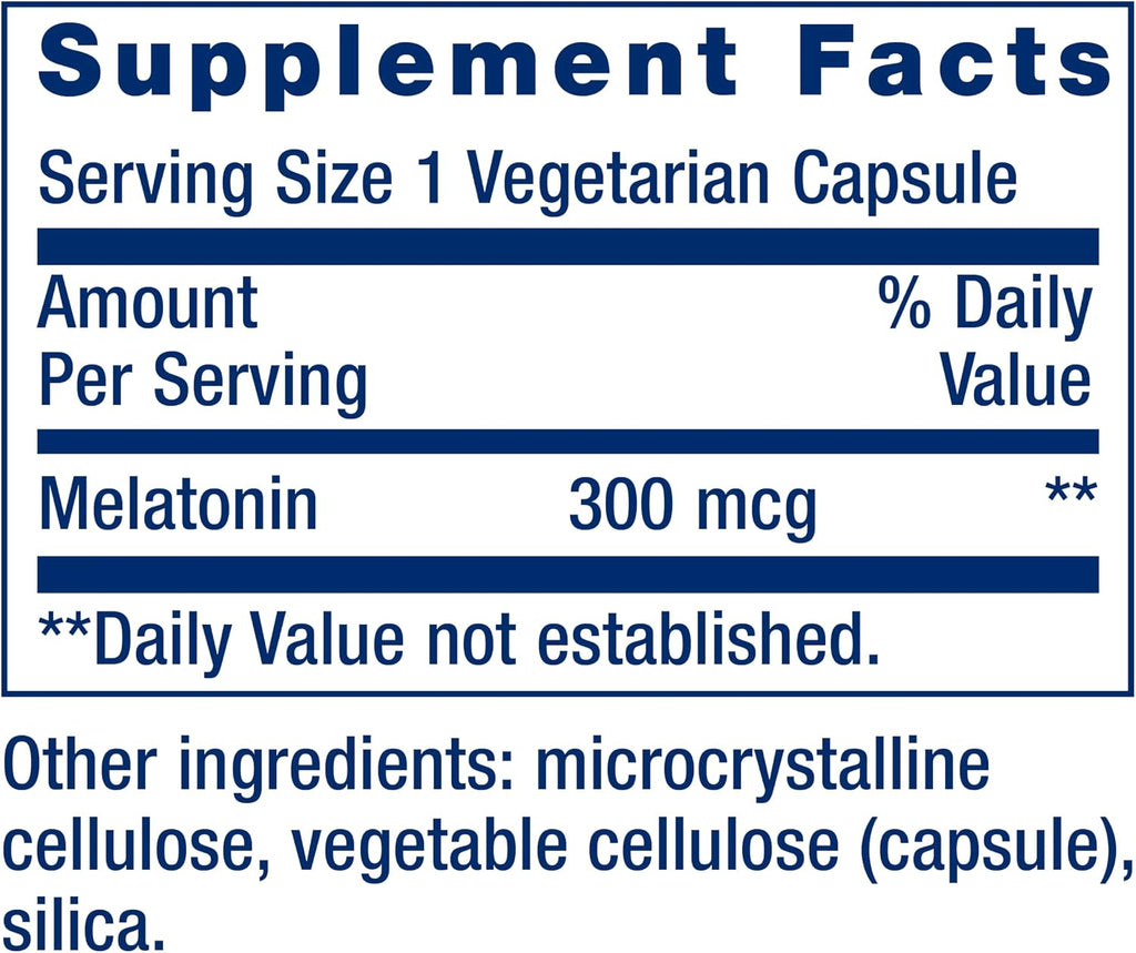 Melatonin, 300 mcg, Gentle Sleep Support, Healthy circadian Rhythms, Cellular Defense, Gluten-Free, Non-GMO, Vegetarian, 100 Capsules - view 3