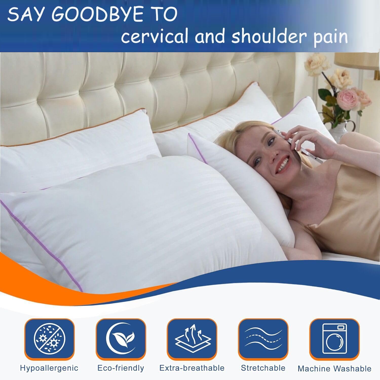 Pillows Standard Size Set of 2,Breathable Hotel Collection Bed Pillows for Sleeping Medium Soft Down Alternative Microfiber Filled,17 x 26 Inches - view 6