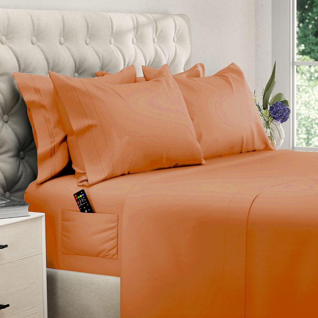King Size Sheets Set - 6 pcs Breathable Cooling Bed Sheets -up to 21" Extra Deep Pocket King Sheet Set with Side Pockets Extra Soft 100% Brushed Hypoallergenic Hotel Luxury Bedding Terracota | up to 21" Extra Deep Pocket King Sheet Set with Side Pockets -
