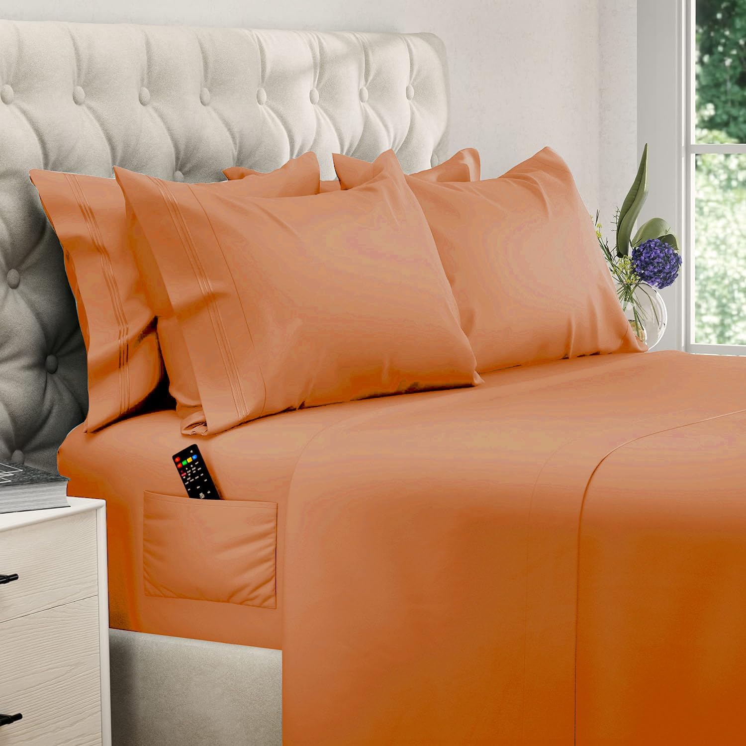King Size Sheets Set - 6 pcs Breathable Cooling Bed Sheets -up to 21" Extra Deep Pocket King Sheet Set with Side Pockets Extra Soft 100% Brushed Hypoallergenic Hotel Luxury Bedding Terracota | up to 21" Extra Deep Pocket King Sheet Set with Side Pockets -