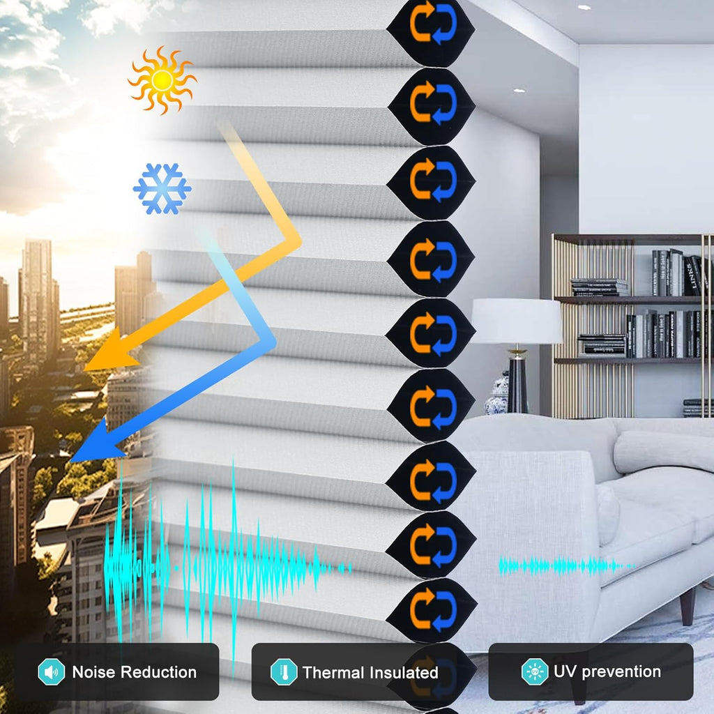 Cordless Cellular Shades,Blackout Honeycomb Shades for Windows,Pull Down Pleated Blinds,Easy to Install for Indoor Windows and French Doors,White(Blackout),34" w x 64" h - view 4