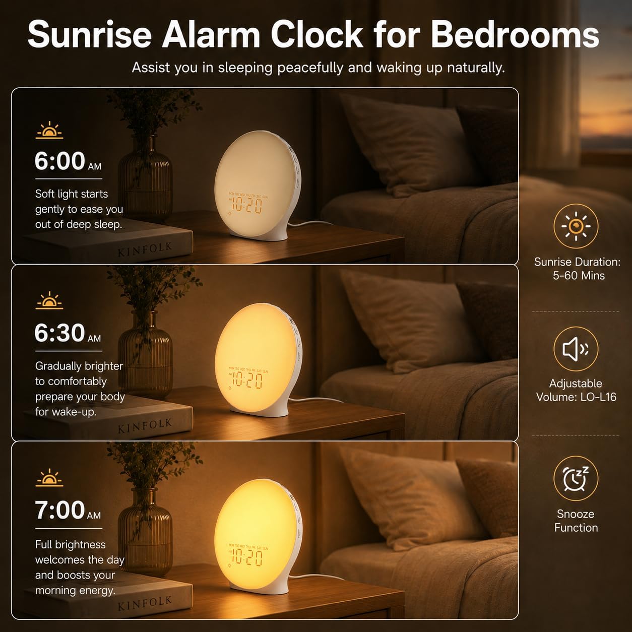 Sunrise alarm clock white noise machine with 25 nature sleep sounds, fully dimmable clock for bedrooms, heavy sleepers, 17 light modes, Bluetooth speaker - view 4