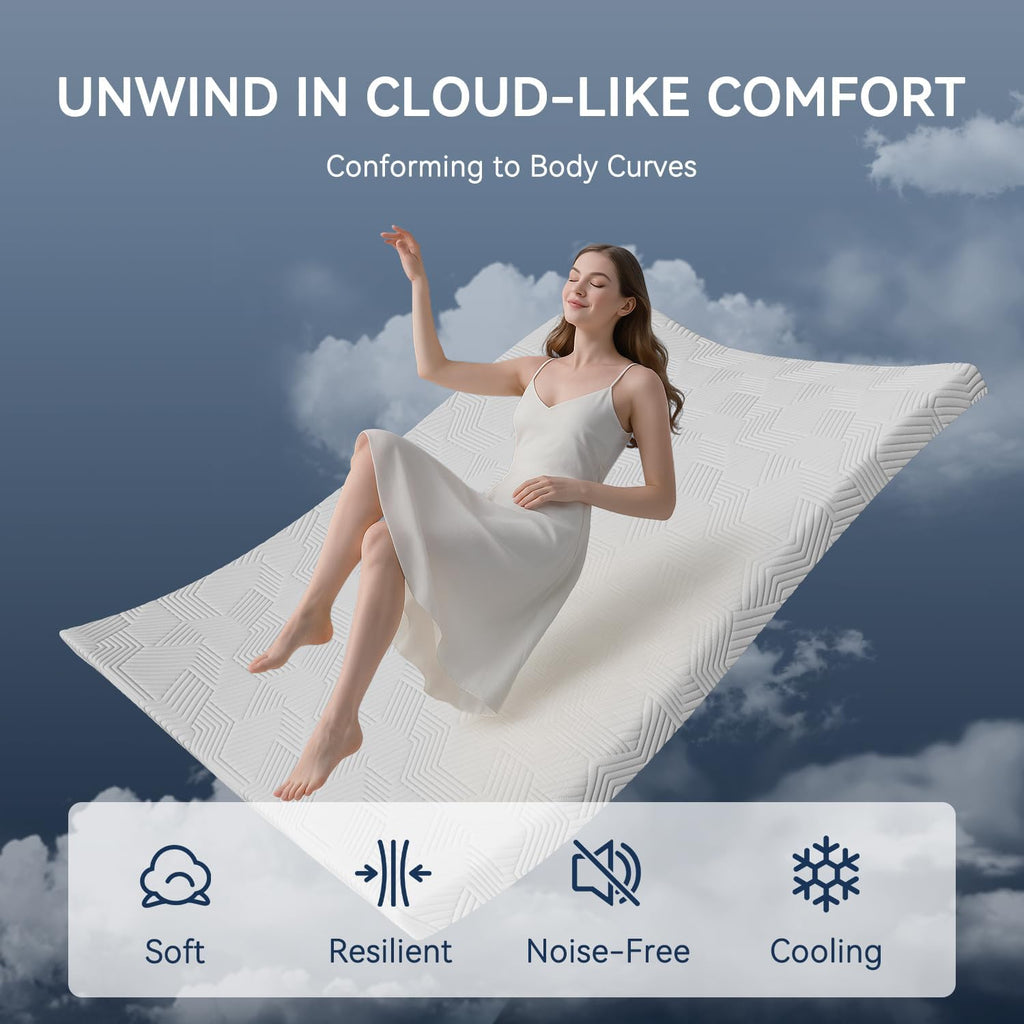 4 Inch Queen Size Gel Memory Foam Mattress Topper,Washable Cover | Pressure-Relieving Mattress Topper for Back Pain,High Density Cooling Pad,Non-Slip Design,Removable & Washable Bamboo Cover - view 5
