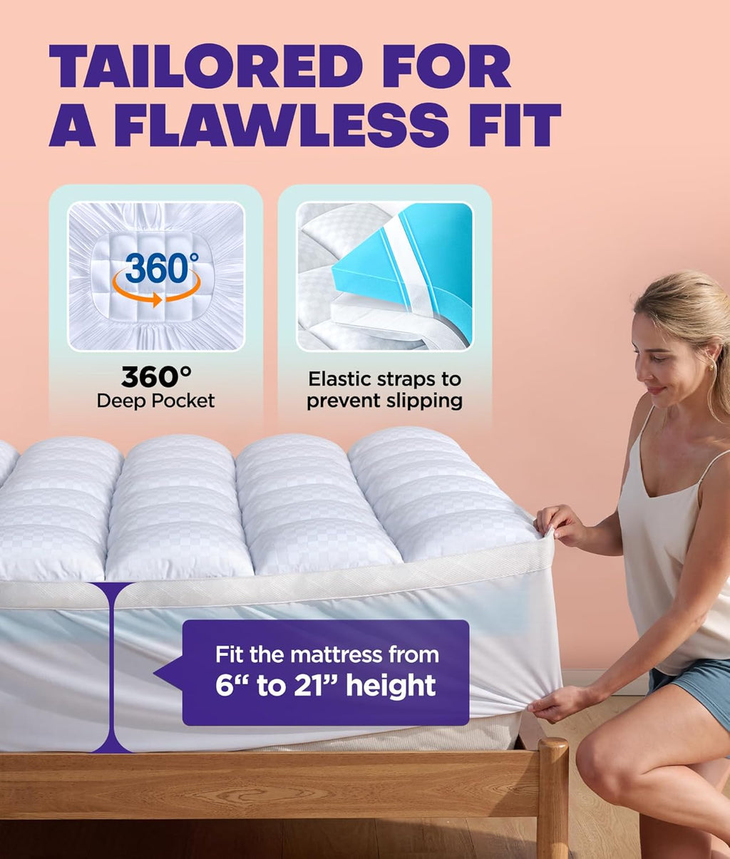 Dual layer 4 inch memory foam mattress topper for pressure relief with 4X support, 2" pillow top full mattress topper 50% viscose made from bamboo plus 2" cooling gel memory foam mattress pad - view 6