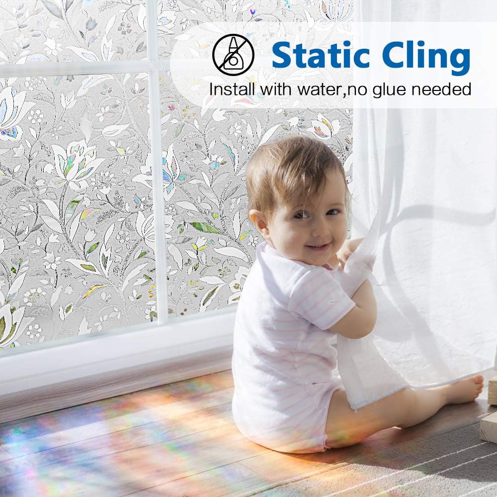 Window privacy film, frosted removable glass covering for bathroom, opaque static cling heat control door sticker for home office living room, non-adhesive matte white (17.5" x 78.7") - view 8