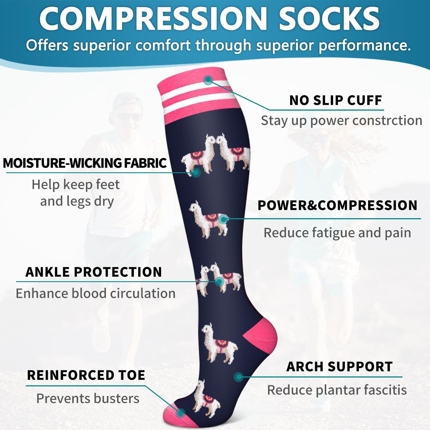 6 Pack Copper Compression Socks for Women and Men Circulation-Best Support for Medical, Running, Nursing, Athletic - view 5