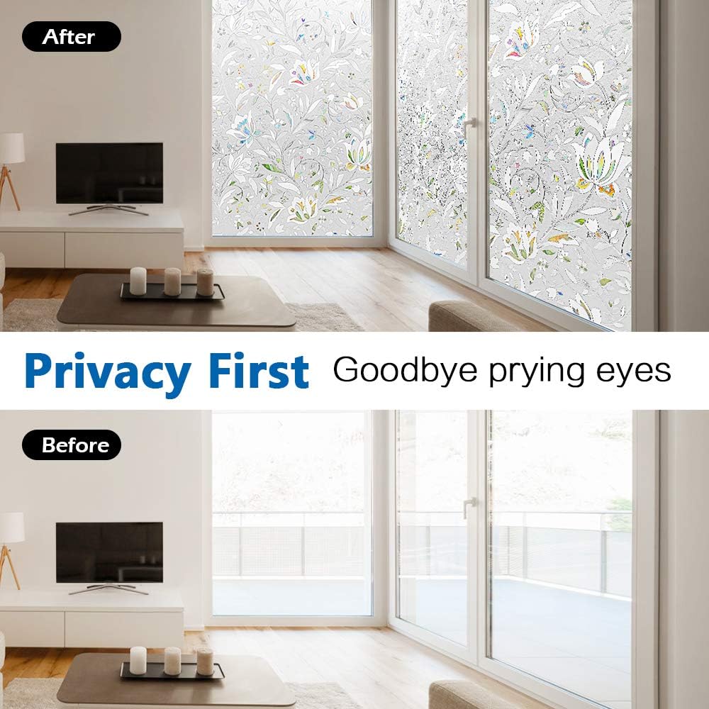 Window privacy film, frosted removable glass covering for bathroom, opaque static cling heat control door sticker for home office living room, non-adhesive matte white (17.5" x 78.7") - view 7