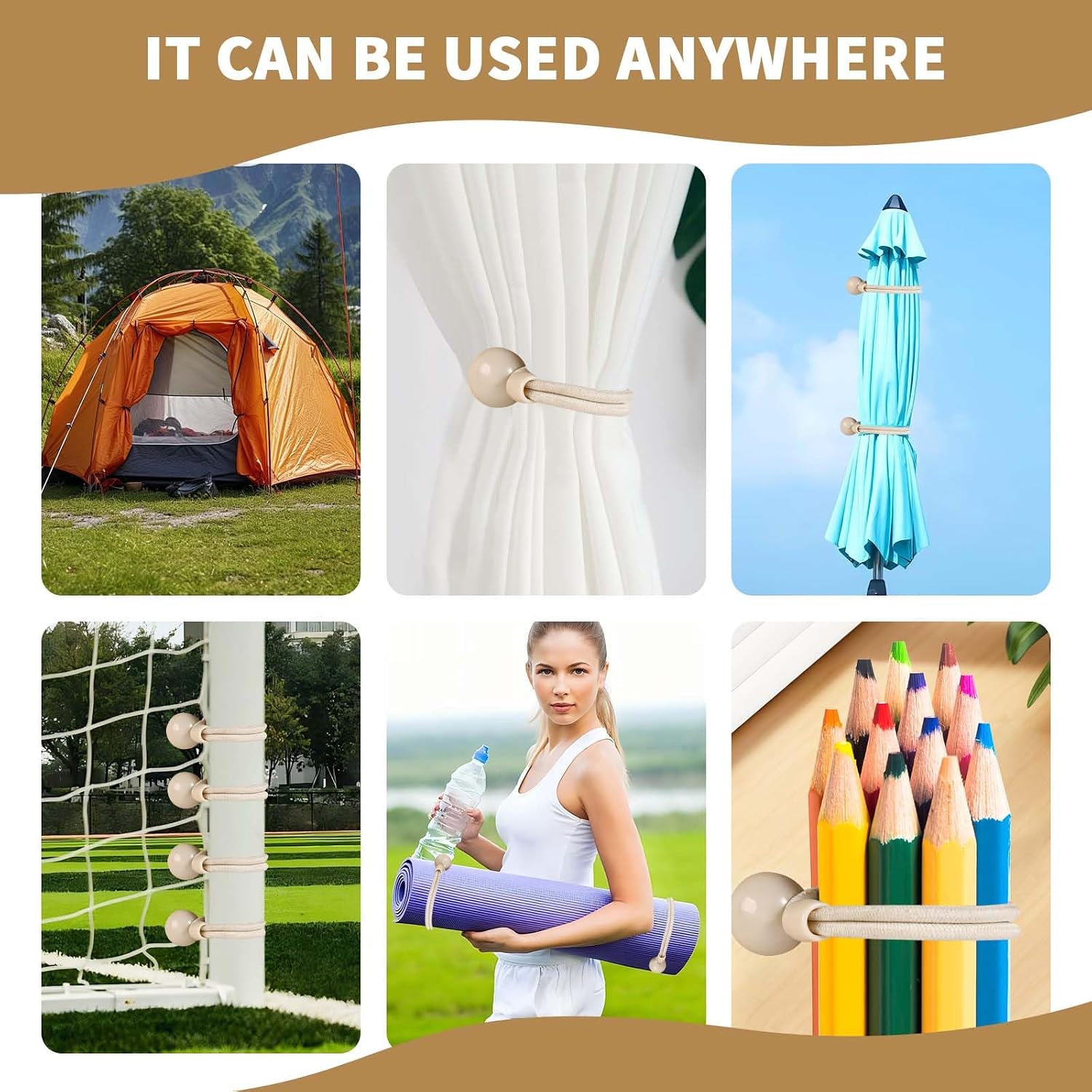 2 pack bungee kit end caps replacement parts | beige 2 pack bungee kit with end caps for outdoor roller shades. Replacement parts for indoor and outdoor use - view 5