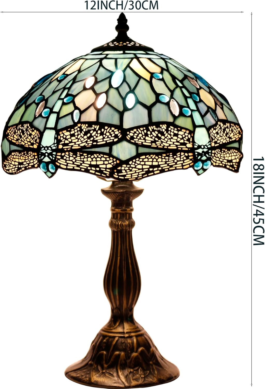 Tiffany Lamp Sea Blue Stained Glass Table Lamp 18 Inch Dragonfly | 12X12X18 Inches Desk Reading Light S147 Series Style - view 5