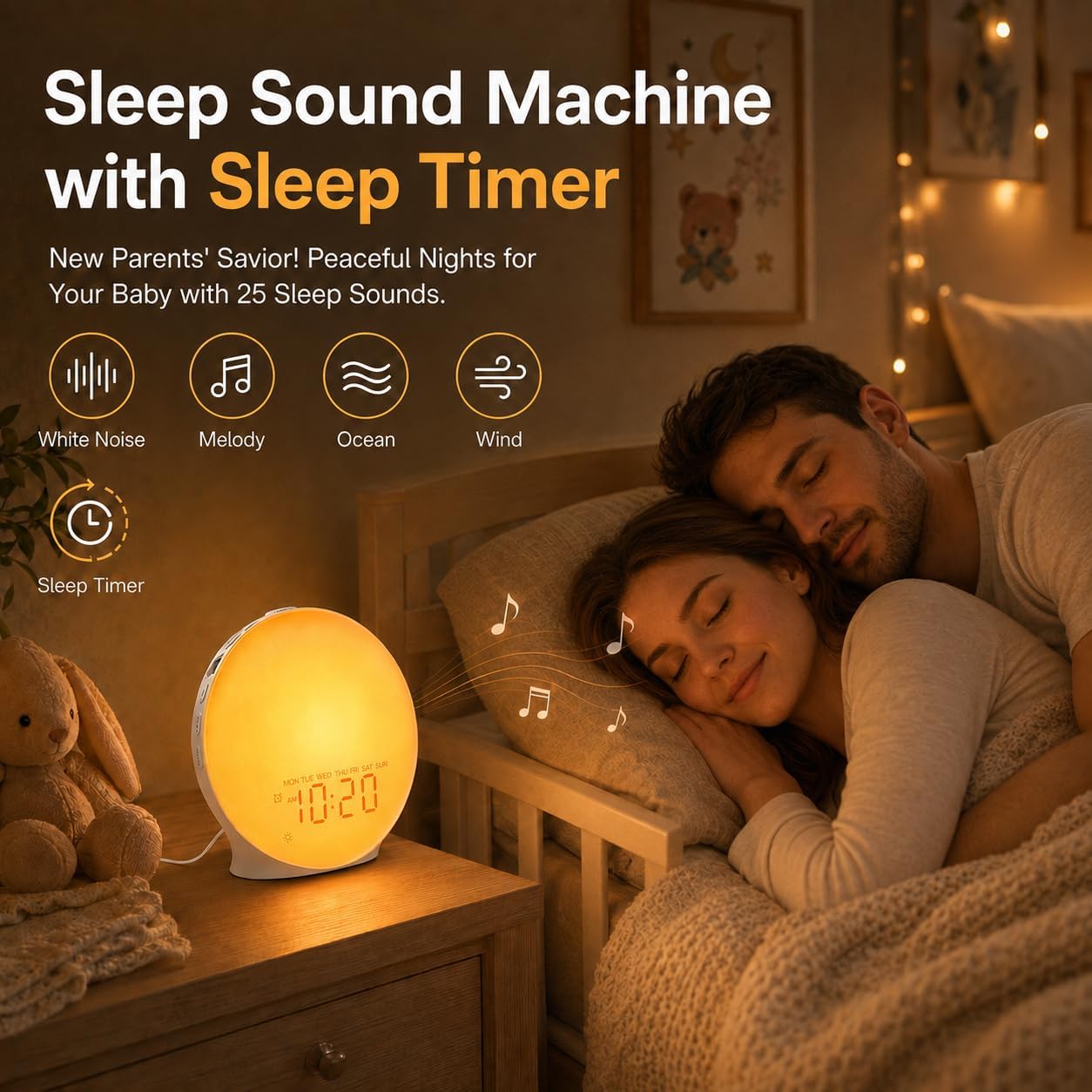 Sunrise alarm clock white noise machine with 25 nature sleep sounds, fully dimmable clock for bedrooms, heavy sleepers, 17 light modes, Bluetooth speaker - view 2