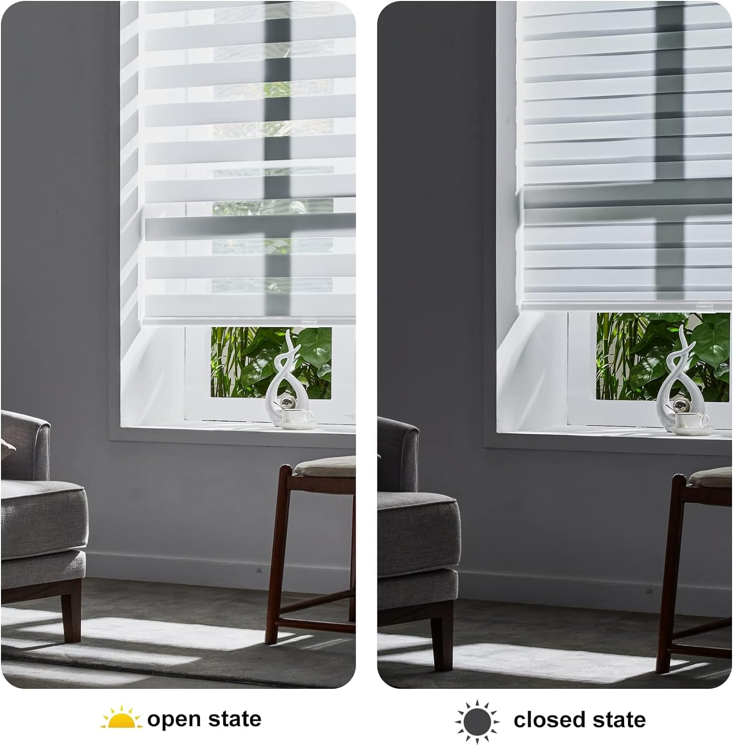 Cordless Zebra Blinds for Windows, Roller Shades for Windows (34.5" W x 64" H, White) Dual Layer Fabric for Day and Night,Room Darkening Shades for Home, Office, Bedroom and Living Room - view 5