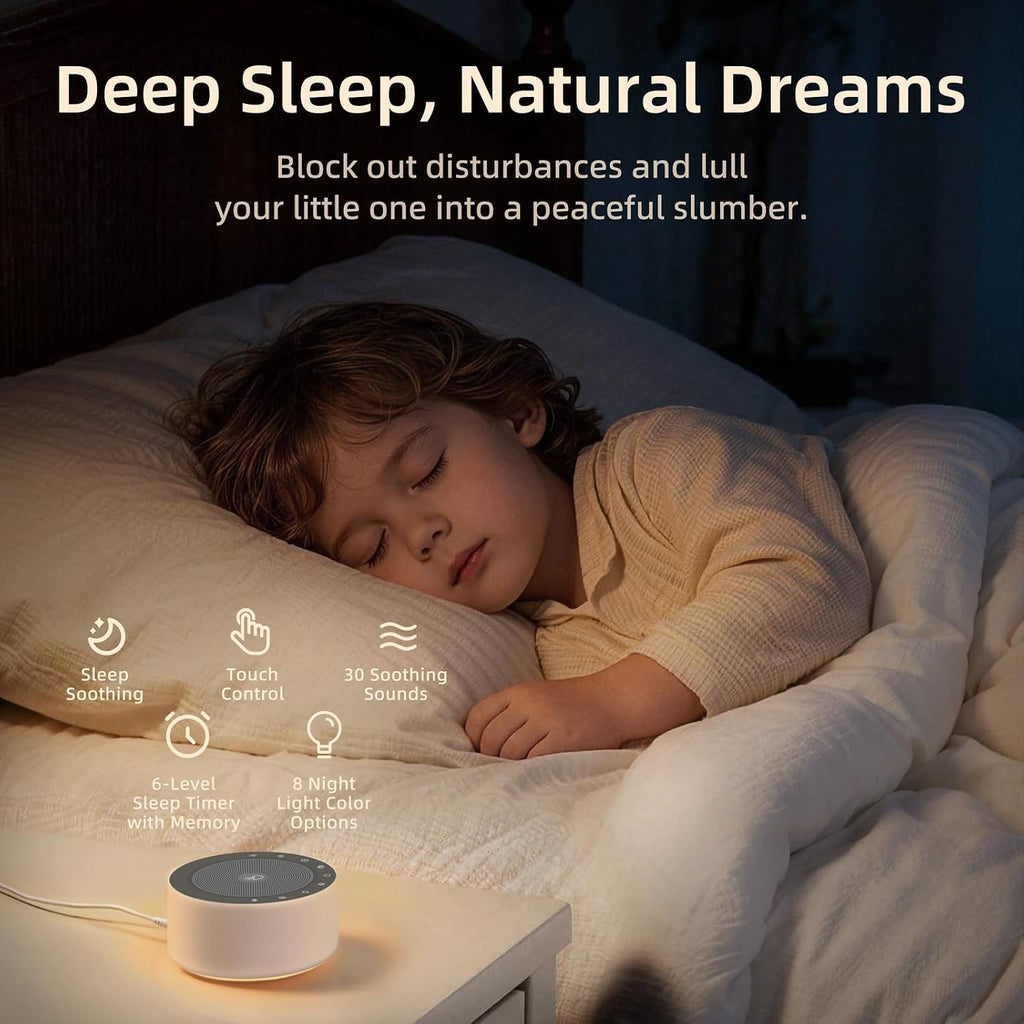 White Noise Machine for Baby & Adults, 30 Soothing Sounds, Sleep Sound Machine with 8 Color Night Light, Memory Function, White Noise for Sleeping, Nursery, Office, Travel & Relaxation - view 2