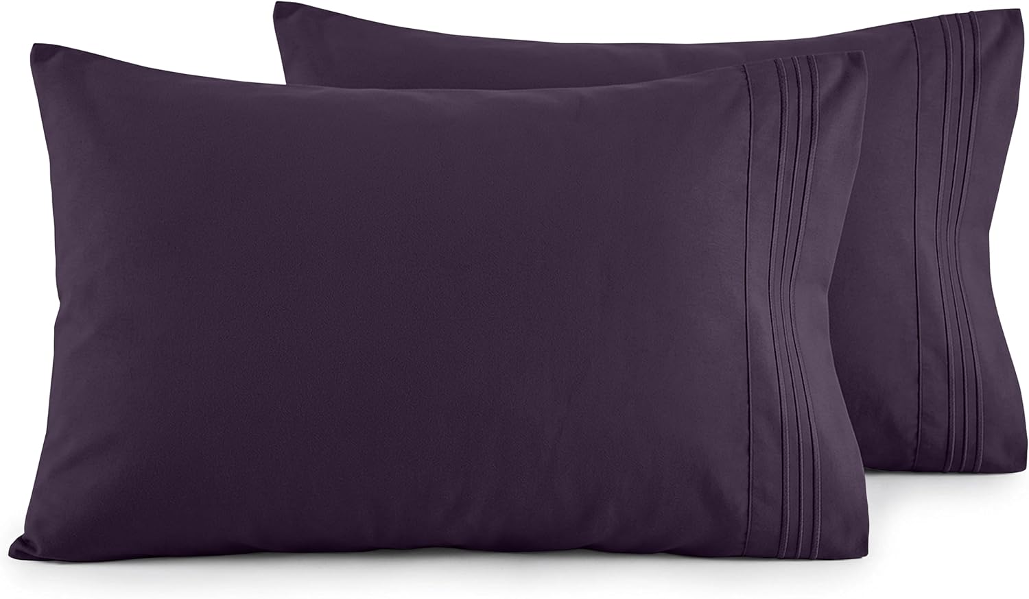 Luxury ultra-soft 2-piece pillowcase set - 1500 premium hotel quality microfiber double brushed - wrinkle resistant, king size, purple
