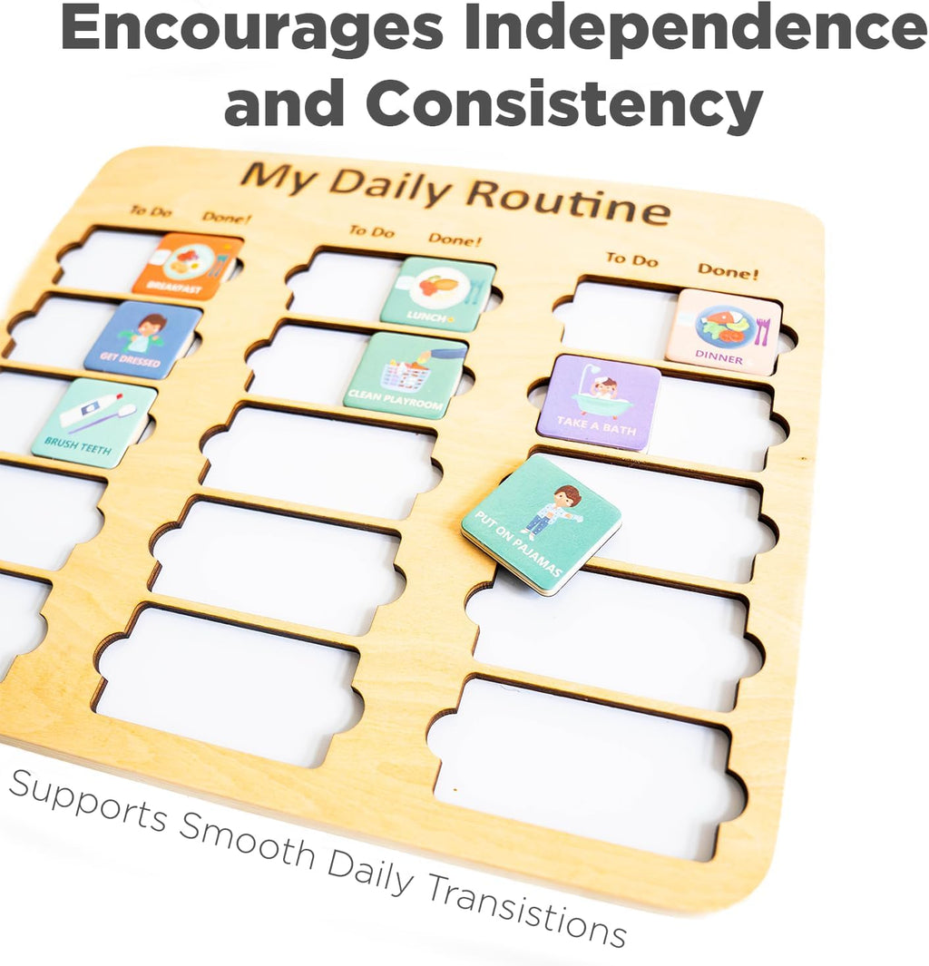 Wooden Toddler Routine Chart Ages 3-6 – Daily & Bedtime Routine Chart, Visual Schedule Board for Kids, Montessori-Inspired Visual Schedule for Kids Daily Routine - view 2