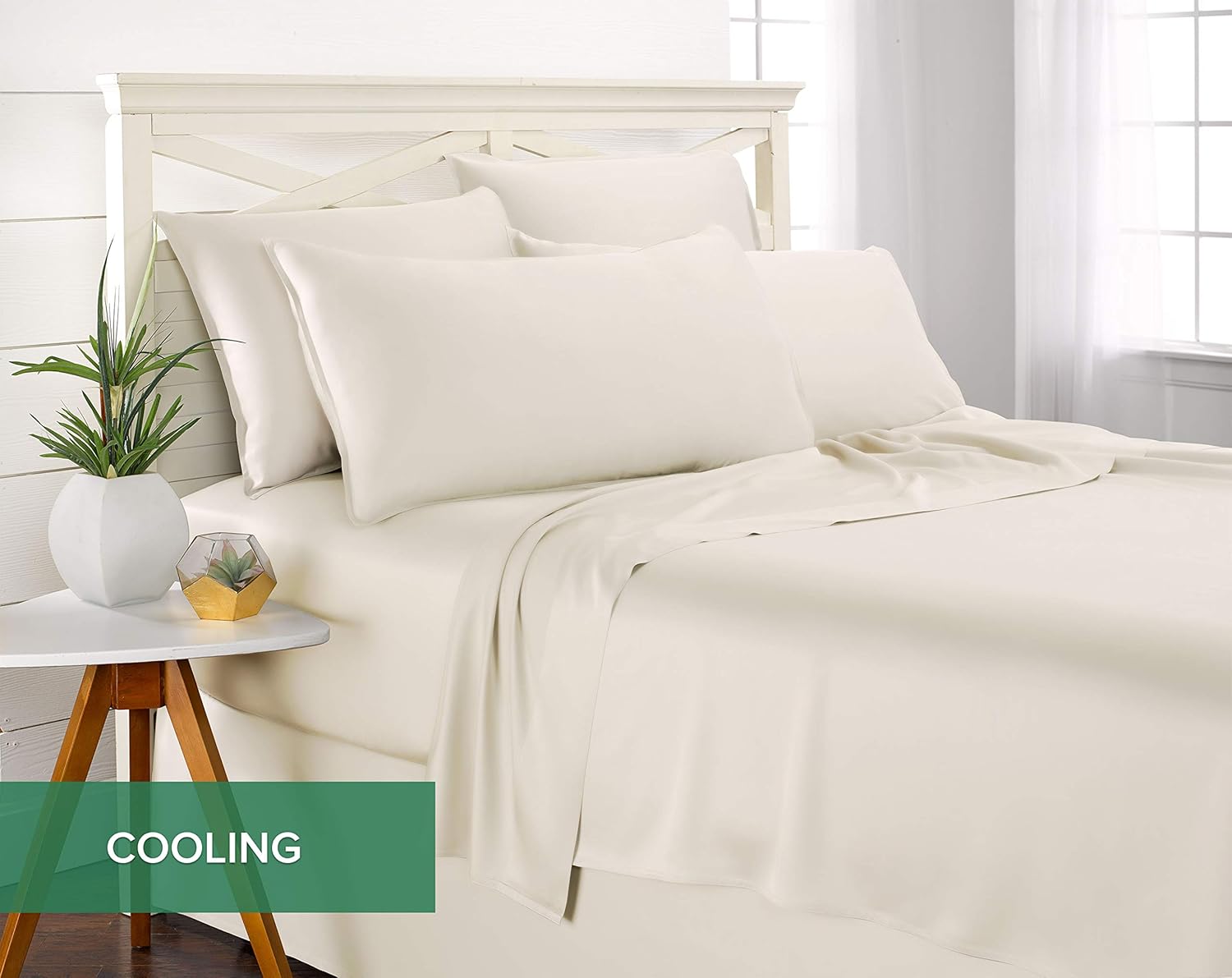 King Sheets, Genuine 100% Organic Viscose Derived from Bamboo Bed Sheet Set, Luxuriously Soft & Cooling, Double Stitching, 2 Year Quality Promise (King, Ivory) - view 5