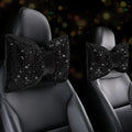 2 pcs bling car pillows, rhinestones bowknot car headrest pillow, black, car neck pillow for driver relax neck support, sleeping travel support neck pillow, diamond interior accessories for women